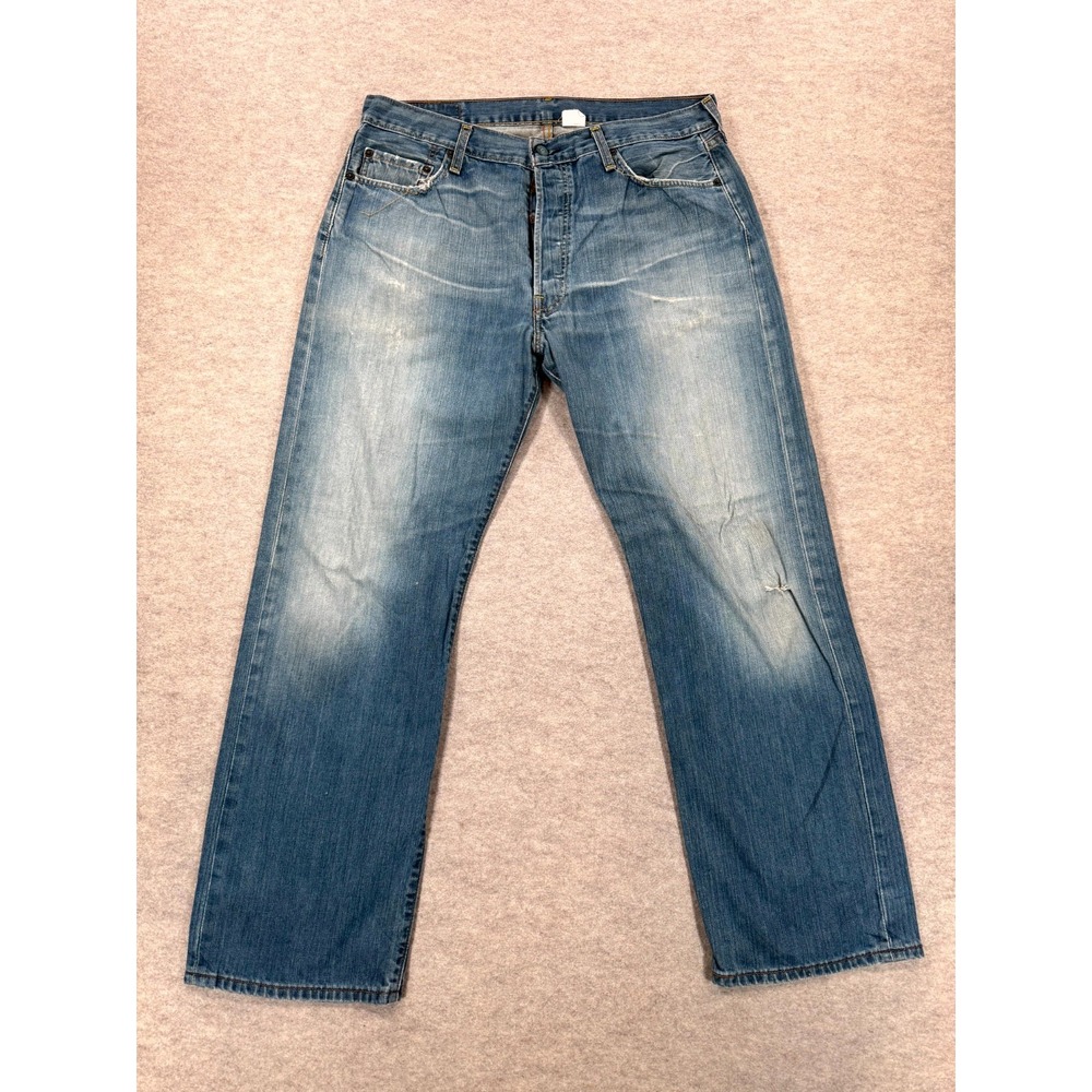 Levi's 501 Straight Leg Jeans Mens 36x30 Blue Denim Faded Mid Rise Button Fly